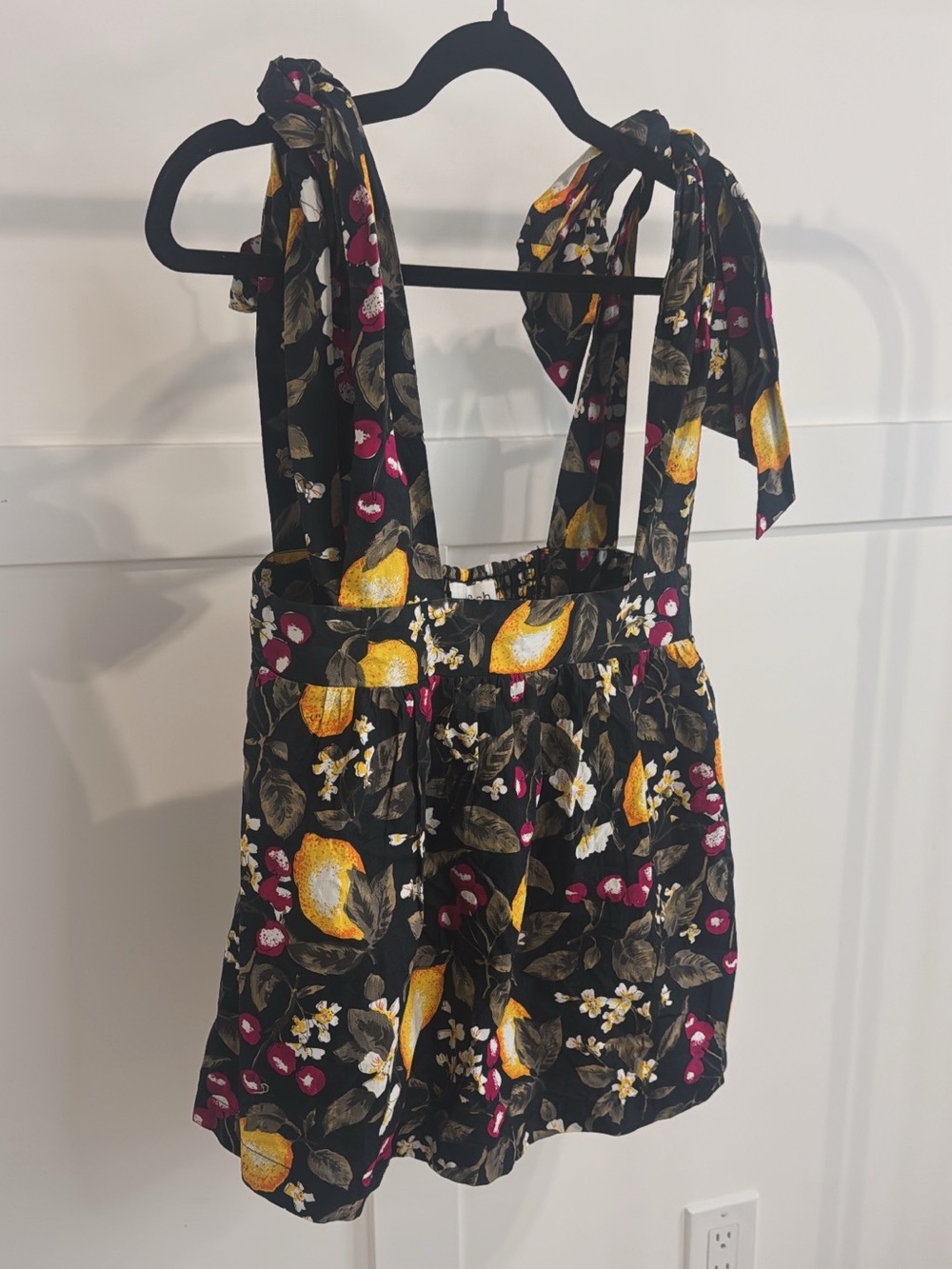 ba&sh Cotton Eiffel Printed Blouse Black Lemon & Floral Tie-Shoulder Top